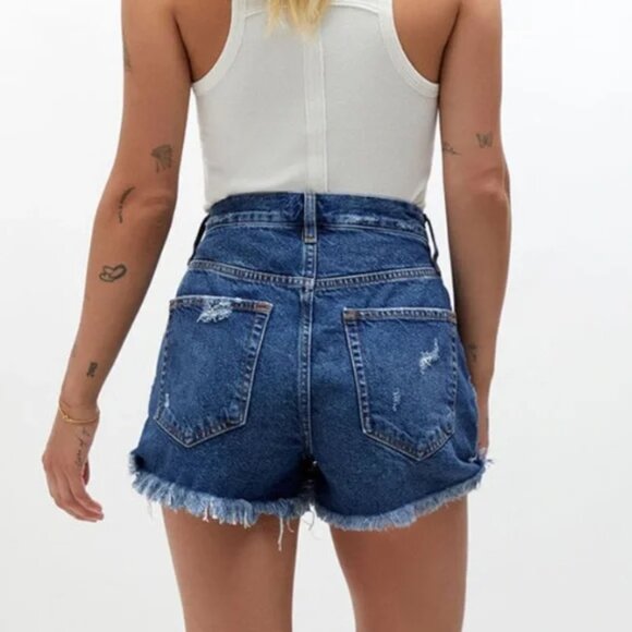 We The Free FP Lasso Jean Shorts Denim Distressed Frayed size 28 Button Fly Boho - Picture 13 of 13